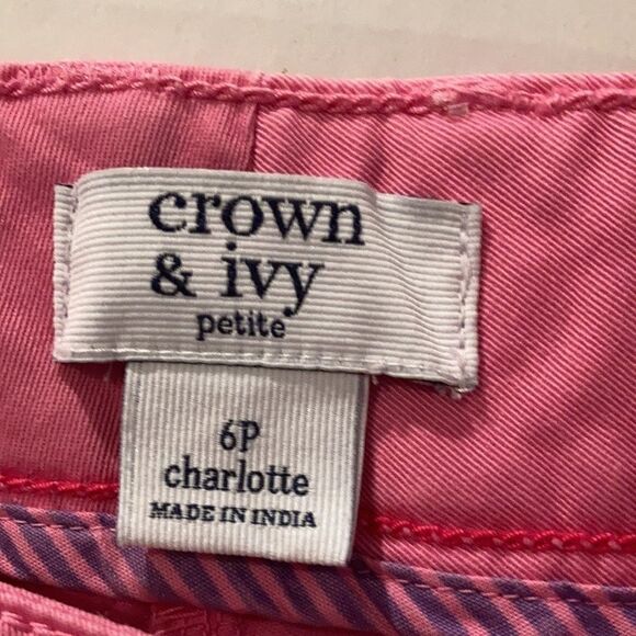 CROWN & IVY Women’s Charlotte‎ pink Khaki style pants 6P Cotton Spandex Blend - Picture 7 of 9